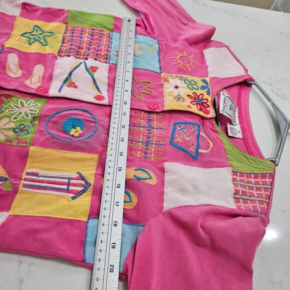 Michael Simon Embroidered Patchwork Cardigan Small Pink Flaws - Picture 5 of 13